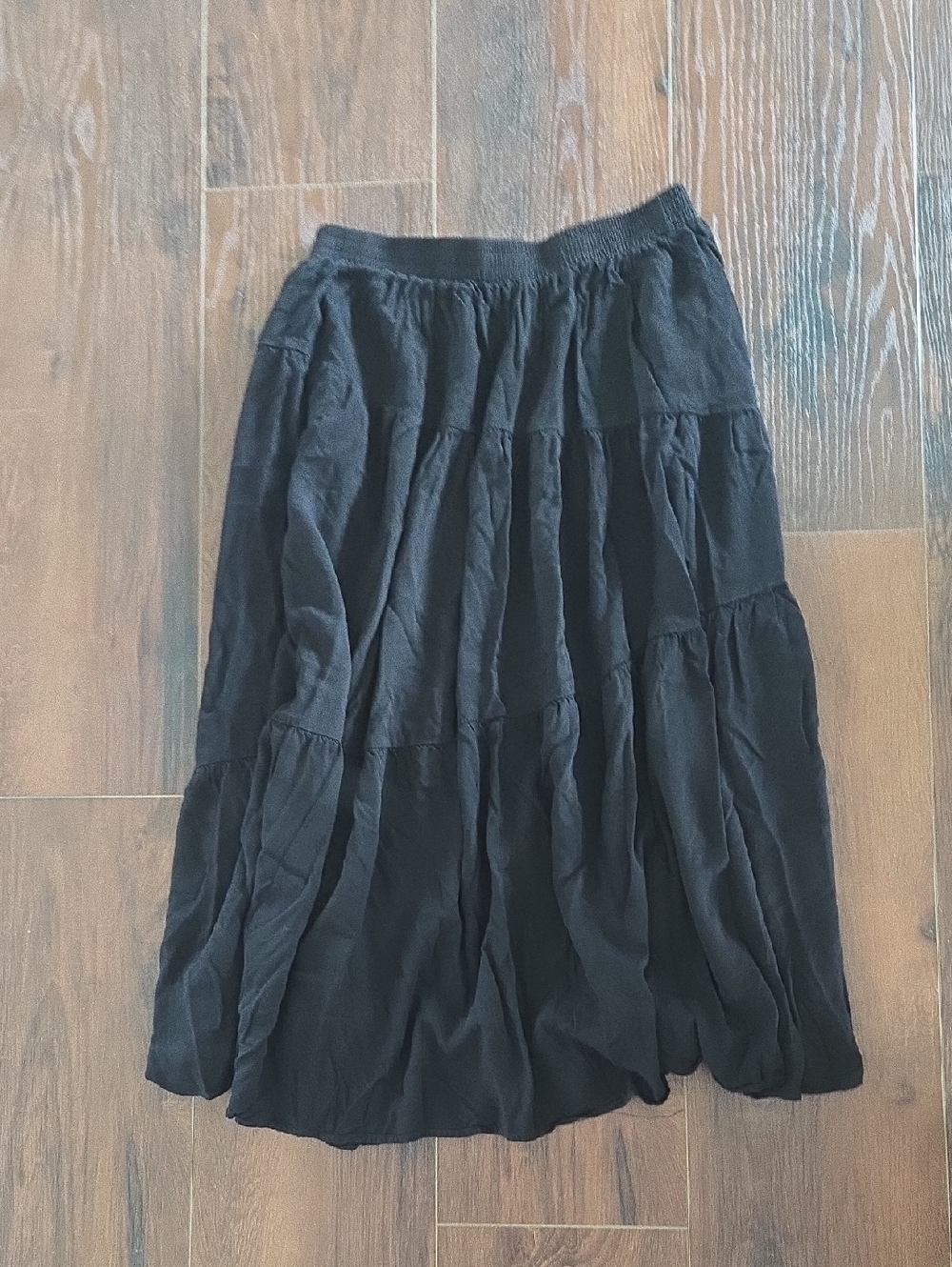 Women's Black Tiered Maxi Skirt with Elastic Waist